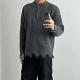 AIDASE  -  Spring Autumn Vintage Men's Knit Pullovers Fashionable Solid Color Crew Neck Zipper Sweaters Men New Casual Long Sleeve Sweater