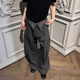 AIDASE  -  Men's High-Waist Striped Pleated Pants Slight Flare Straight Leg Embroidery Large Pockets Flowing Sash for Spring/Autumn aidase-shop