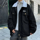 Aidase Korean Mens Lamb Wool Jacket Winter Velvet Thick Padded Parka Coat Streetwear Fashion Trend High Street Hip Hop Fur Collar Coats aidase-shop