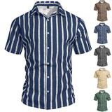 AIDASE  -  Summer New Men's Short Sleeve Shirt Beach Vacation Striped Casual Slim Fit Fashionable Collared T-Shirt for Men aidase-shop