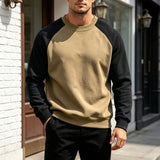 AIDASE  -  Men's Casual Loose Color Patch Shoulder Sleeved Pullover Trendy Round Neck Men's Clothing Tan Sweatshirt Men aidase-shop
