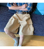 AIDASE  -  Summer Casual Men Cargo Shorts American Style Straight-leg Large Pocket Design Solid Color Male Pants Trend Loose aidase-shop
