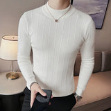 Aidase Fashion Slim Fit Turtleneck Knitted Sweater Men Slim Fit Clothing Autumn New Casual Stripe Pullovers All-match Warm Tops aidase-shop