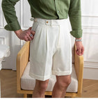 AIDASE  -  Italian Style Naples Shorts Men Summer Seersucker High Waisted Paris Buckle Suit Middle Pants England Business Casual Shorts aidase-shop