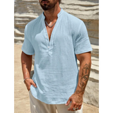 AIDASE  -  Men's Linen Blend Henley Shirt Short Sleeve V Neck Casual Summer Beach Top aidase-shop