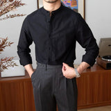 AIDASE  -  Men's Long Sleeved Wrinkle Resistant Shirt Spring Summer Suitable Formal Wear Stand Up Collar Casual Black White Elastic Blouse aidase-shop