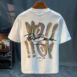 Aidase Fashion O-Neck Korean Printed Color Letter T-Shirts Men's Clothing 2025 Spring Summer New Loose Casual Tops All-match Tee Shirt