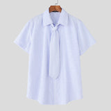 AIDASE  -  Men Striped Shirt Lapel Short Sleeve Tie Up Casual Men Clothing Summer Shirts Streetwear 2025 Fashion Male Tops S-5XL aidase-shop