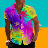 AIDASE  -  Wrinkle-Free New Men'S Shirt Casual Men'S Loose Lapel Coconut Tree Print Short Sleeve Cuffs Button Port Roupas Masculinas aidase-shop