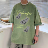 AIDASE  -  Dopamine Washed Letters Printed T-shirt Retro Niche Design Short-sleeved Trend Loose Casual Couple Models Half-sleeved aidase-shop