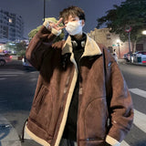 Aidase Jacket Suede Cotton Coat Men's Winter Trend Ins Loose Collar Thick Cotton Coat Trendy Brand Fur Integrated Motorcycle Jacket aidase-shop