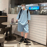 AIDASE  -  Plus Size Waffle Men's Summer Casual Sports Suit Trendy Fashionable Short Sleeve Short Pants Two Piece Set Big Size Handsome aidase-shop