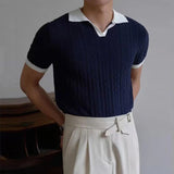 AIDASE  -  Knitting Short Sleeve Turn-down Collar Polos Men Summer New Casual Breathable Knit Polo Shirt Classic Mens Patchwork Polo Shirts aidase-shop