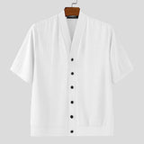 AIDASE  -  Men Shirt Solid Color Knitted V Neck Short Sleeve Korean Style Tops Summer Shirts Streetwear 2025 Casual Men Clothing aidase-shop