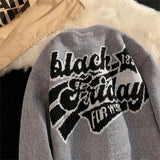 AIDASE  -  Retro Embroidery Sweater Men Women Autumn Winter Thick American Vintage Letter Pullover High Street Loose Knit Sweater Jacket aidase-shop