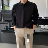 AIDASE  -  Autumn Korean Style Men's Solid Color Turn-down Collar Long Sleeve Button Casual Trendy Simple Basic Pullovers Male Clothes Tops aidase-shop