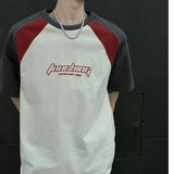 24.43Aidase Summer New High Street Trendy Splicing Round Neck Short Sleeve Men and Women Retro Letter Printed Loose Casual T-shirt Top y2k aidase-shop