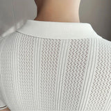 Aidase Summer ice silk dark stripe knitted lapel short sleeve men's T-shirt Slim hollow polo shirt Green ,polo Golf Shirt aidase-shop