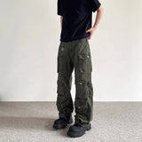 AIDASE  -  Men's New Cargo Pants Straight Wide Leg Multi Pockets Button Decor Comfort Casual Fashion Design Sense Full Length Trousers aidase-shop