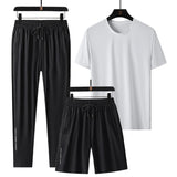 AIDASE  -  Summer New High Quality Ice Silk Men's Short sleeved Shorts Long Pants Casual Three piece Set Cool Breathable Outdoor Set aidase-shop