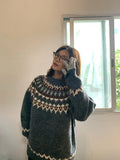 AIDASE  -  Fair Isle Jacquard Sweater For Men And Women Retro Baggy Printed Crewneck Knit Pullovers Korean Fashion Y2K Streetwear Jumpers aidase-shop