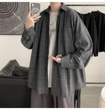 Aidase Spring Autumn Versatile Men's Cool Casual Loose Tess Button T-Shirt Soft Long Sleeve College Style Plaid Student Sport Pocket aidase-shop