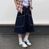 AIDASE  -  Trendy Men's Cargo Denim Shorts American Style Large Pocket Decoration Summer Niche Design Calf-Length Pants Tide 21E6606 aidase-shop
