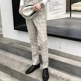 AIDASE  -  Men Striped Trousers, Fashion Slim Suit Pants, Office Casual Plaid Pant, Asian Size 29-38, Gray,Black,Dark Blue aidase-shop