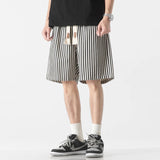 AIDASE  -  Korean Simplicity Summer Casual Shorts Men's Striped Elastic Waist Drawstring Pockets Youthful Vitality Loose Knee Length Pants aidase-shop