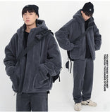 Aidase  Winter Thick Warm Oversized Dark Grey Sherpa Jacket Men with Hood Zip Up Fluffy Loose Casual Faux Lamb Fur Coat 2022 aidase-shop