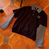 AIDASE  -  Autumn Retro Loose American Fake Two-piece POLO Shirt Long-sleeved T-shirt Men's Versatile Fashion Couple Splicing Shirt Chic aidase-shop