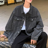 AIDASE  -  Korean Style Casual Men's Denim Jacket Turndown Collar Button Long Sleeve Spring Fall Casual Coat Couple College aidase-shop