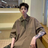 AIDASE  -  Summer New Men's T-shirt American Half Zipper Lapel Short Sleeve Male Solid Color Casual Sports Top aidase-shop