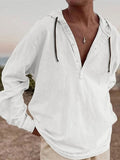 AIDASE  -  Vintage Cotton Linen Hooded Shirt For Men Long Sleeve V Neck Hoodies Tops Fall Casual Loose Shirts Seaside Beach Blouse Clothing aidase-shop