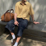 AIDASE  -  Vintage Y2K Style Plaid Shirts Men Streetwear Fashion Button-up Lapel Short Sleeve Shirt For Men's 2025 Summer New Casual Shirts aidase-shop