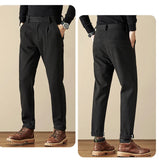 AIDASE  -  Korean Fashion Woolen Suit Pant Men Waist Button Straight Trouser Autumn Winter Business Casual Loose Light Mature Style Pants aidase-shop