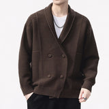AIDASE  -  New Fashion Autumn Winter Men's Solid Color Turn-down Collar Double-breasted Long Sleeve Knitted Cardigans Male Coats Clothes aidase-shop