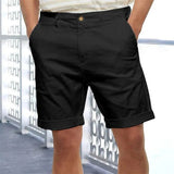 AIDASE  -  Men Solid Linen Breathable Casual Straight Leg Roll-up Hem Mid-length Shorts aidase-shop