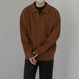 Aidase Knit Sweater Male Solid Color Brown Plain Men's Clothing Pullovers Polo Japanese Harajuku Fashion Long Sleeve 100% New in Korean aidase-shop