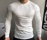 AIDASE  -  Muscular Men Sports Long Sleeve Trend Solid Color Practice Show Big High Elastic Fitness Clothes Quick Drying Small Neckline Top aidase-shop