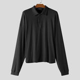 AIDASE  -  Men Shirt Solid Color Lapel Long Sleeve Korean Style Casual Men Clothing Streetwear Loose Fashion Leisure Male Tee Tops aidase-shop