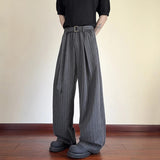 AIDASE  -  Daily Casual Loose Straight Bottoms Men Vintage Draped Lace-up Pleated Trouesrs For Mens Spring Fashionable Striped Pants aidase-shop