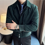 65.49Aidase winter outfits men 2025 Clothing Corduroy Thickened Men's Overcoat Blue Autumn Casual Slim Fashion Plaid  Pockets Decorate Jacket Coats aidase-shop