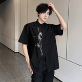 AIDASE  -  New Chinese Style Embroidery Short Sleeve Shirt Men Wear Bamboo Leaf Pattern Shoulder Pad Male Shirts Loose Fit aidase-shop