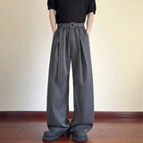 AIDASE  -  Daily Casual Loose Straight Bottoms Men Vintage Draped Lace-up Pleated Trouesrs For Mens Spring Fashionable Striped Pants aidase-shop
