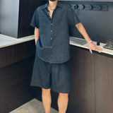 AIDASE  -  Denim Men's Two-Piece Summer Short Sleeve Shirt Casual Shorts Fashionable Cool Loose Versatile Solid Color Men Sets 21E6476 aidase-shop