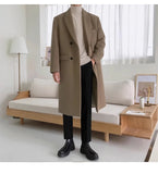 Aidase Autumn Winter Long Warm Camel Black Woolen Coat Men Double Breasted Korean Style Wool Blends Overcoat with Back Slit aidase-shop