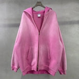 Aidase Men's Oversize Long Sleeve Washed Double Zipper Cardigan Hoodies Loose Plus Plush Gradient Women's Hooded Pullovers Winter aidase-shop