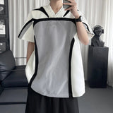 AIDASE  -  Grid Patchwork Men's T-shirt Contrast Color Shoulder Padded Round Neck Short Sleeve Design Sports V-neck Tees Tide 21E6624