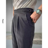 AIDASE  -  British Style Men's Youth Spring Summer Naples Tailored Pants High Waist Straight Leg Trousers Paris Button Fashionable Long Pan aidase-shop